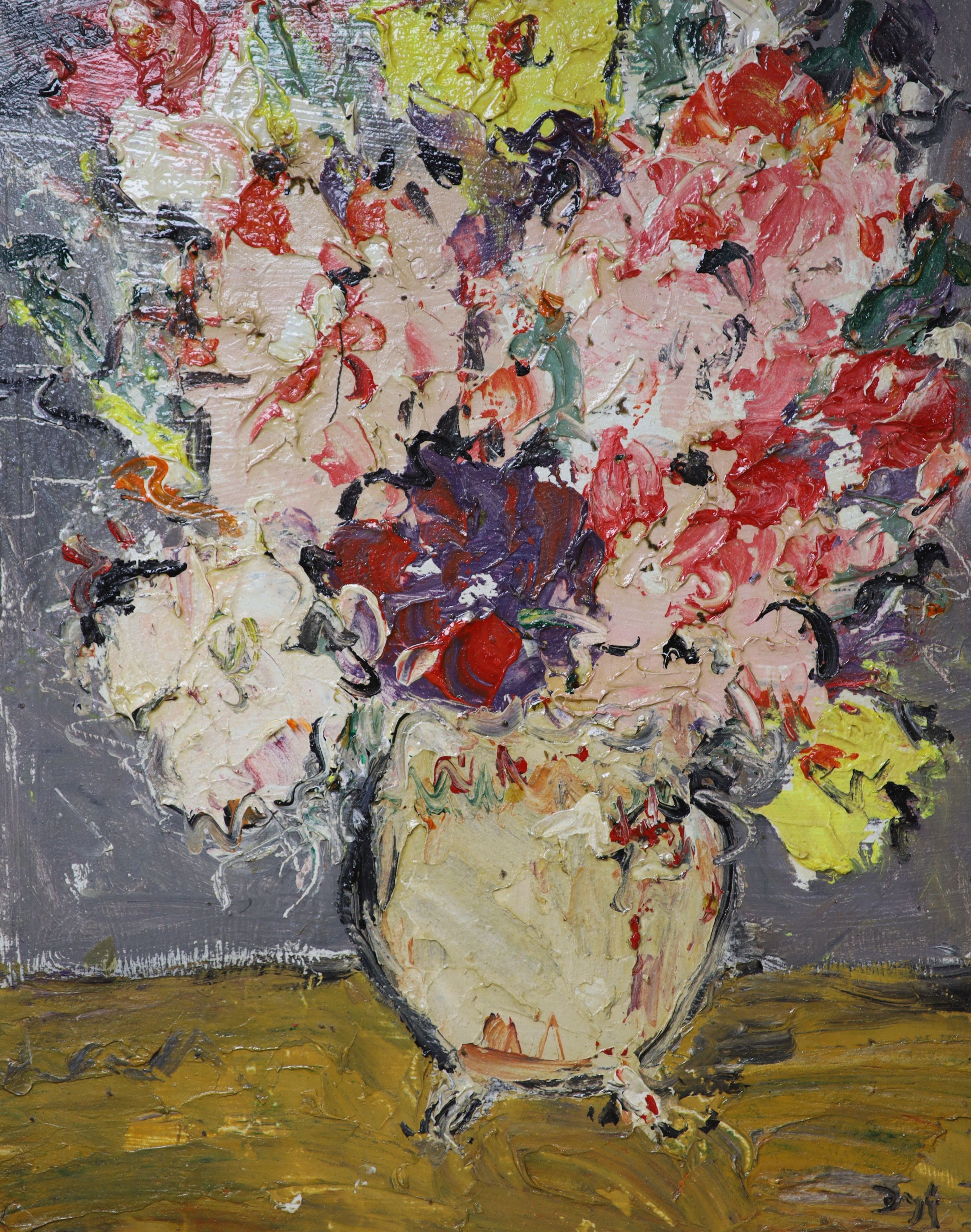 After Marcel Dyf, oil on canvas, Still life of flowers in a vase, bears signature, 51 x 40cm, unframed